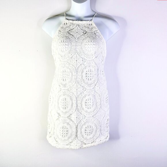 Forever 21 Dresses & Skirts - Forever 21 Dress Women L White Crochet Lace Halter Backless Bodycon Boho NWT